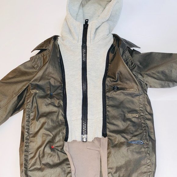 IKKS Charcoal trench with detachable Grey Cotton Hood Size 3 - Picture 3 of 10